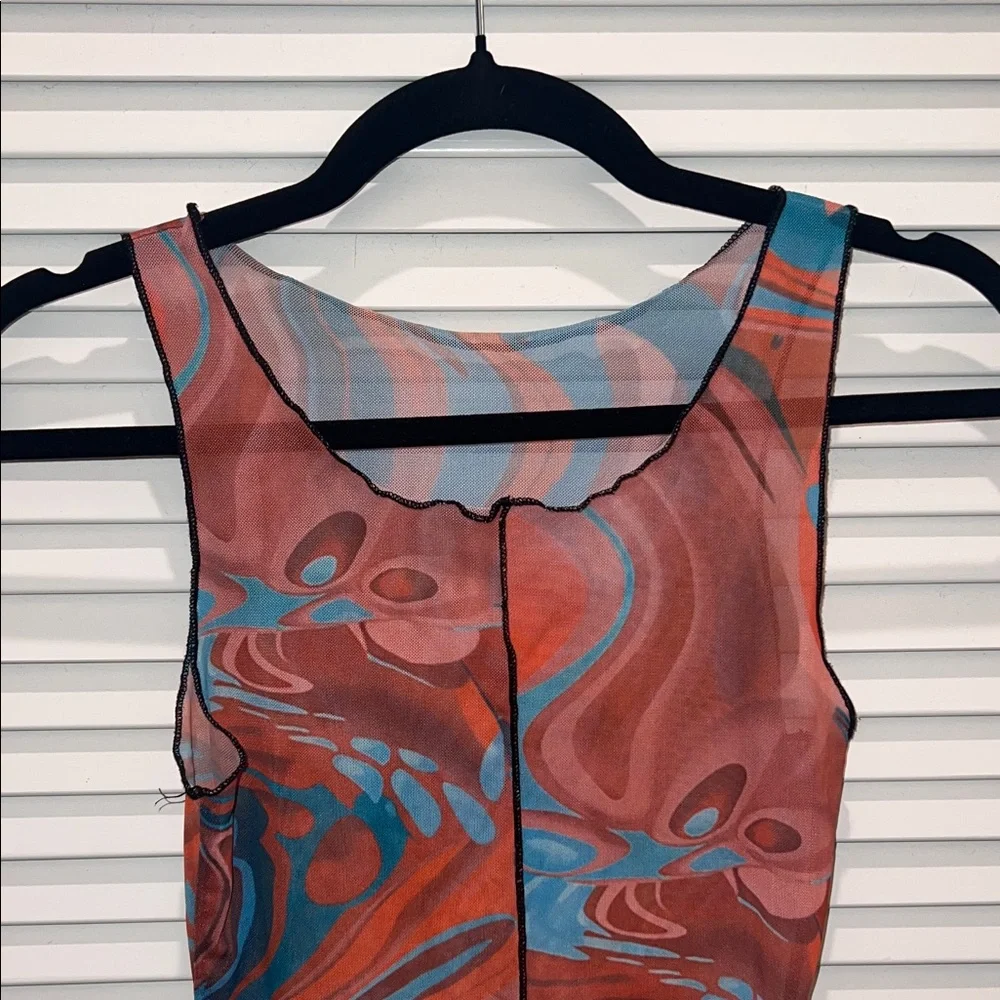 Turquoise and Orange See-through Swirl Pattern Bodysuit - Picture 3 of 11